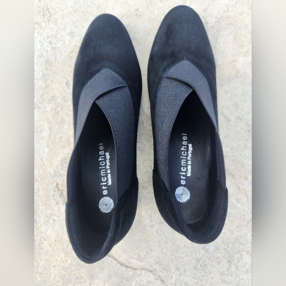 Eric Michael Antonia Black Leather Suede Slip-on Block Heel Size9 Runs Small - Picture 10 of 11